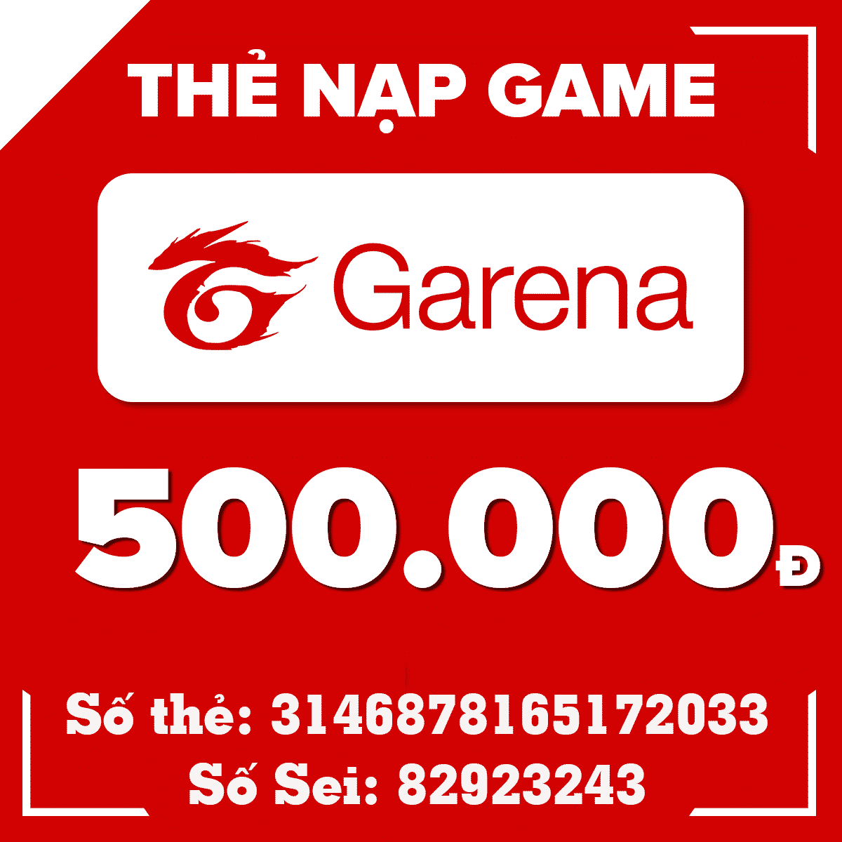 Hình ảnh thẻ cào và số Seri Garena 500k