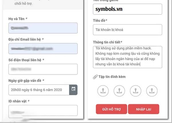 Nhập các thông tin và nhấn gửi hỗ trợ