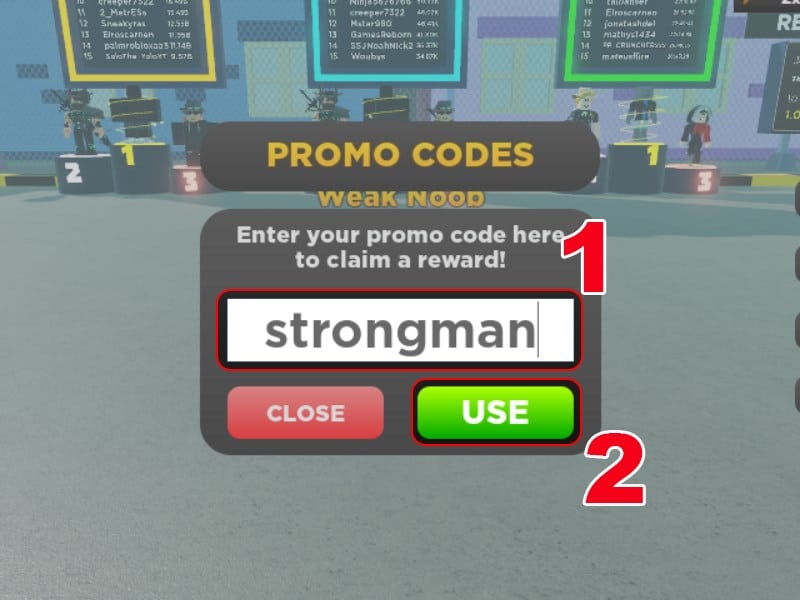 Cách nhập code Strongman Simulator - bước 3