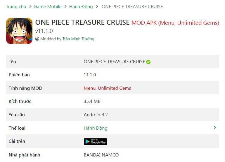 One Piece Treasure Cruise MOD APK V11.1.0