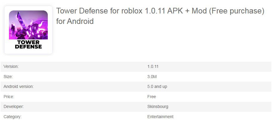 Tower Defense for roblox 1.0.11 APK