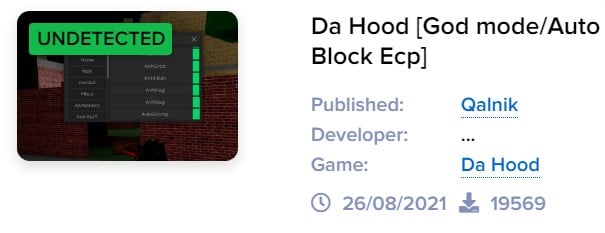 Da Hood - God mode, Auto Block Ecp