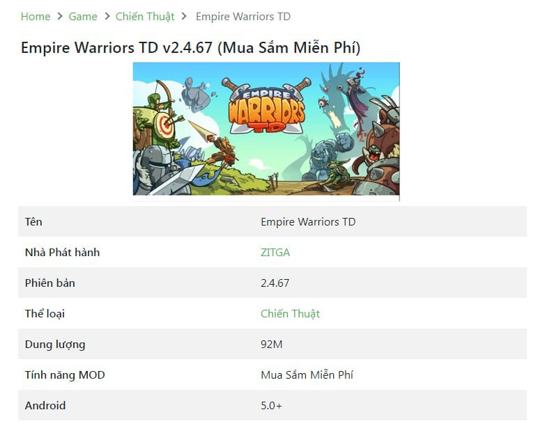 Empire Warriors TD v2.4.67 (Mua Sắm Miễn Phí)