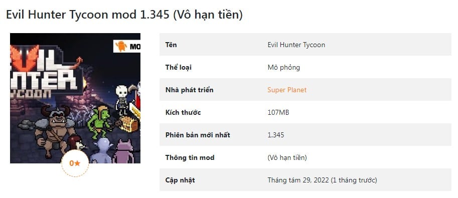 Evil Hunter Tycoon mod 1.345 (Vô hạn tiền)