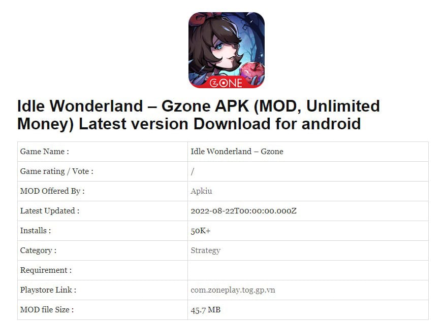 Idle Wonderland – Gzone APK (MOD, Unlimited Money)