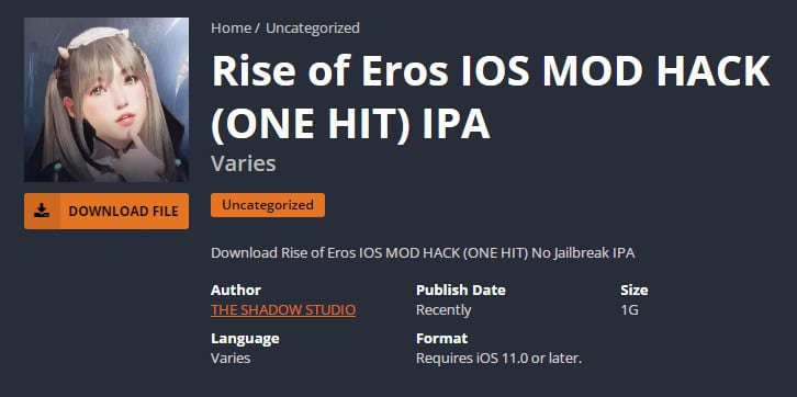 MOD HACK (ONE HIT) IPA - Hack Rise Of Eros IOS
