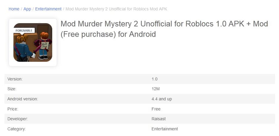 Mod Murder Mystery 2 Unofficial for Roblocs 1.0 APK