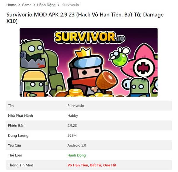 Survivor.io MOD APK 2.9.23 (Hack Vô Hạn Tiền, Bất Tử, Damage X10)