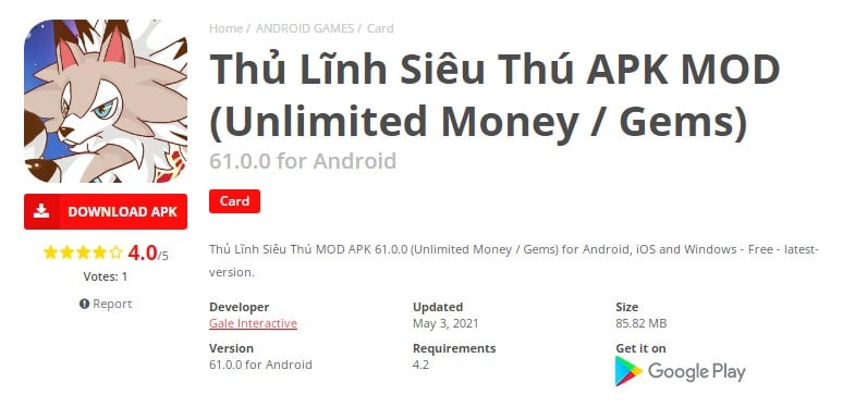 Thủ Lĩnh Siêu Thú APK MOD (Unlimited Money - Gems) 61.0.0 For Android