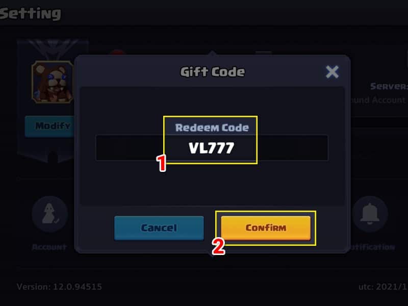 Cách nhập giftcode Valor Legends - bước 3