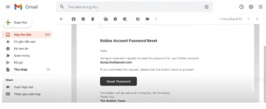 Nhấn reset password