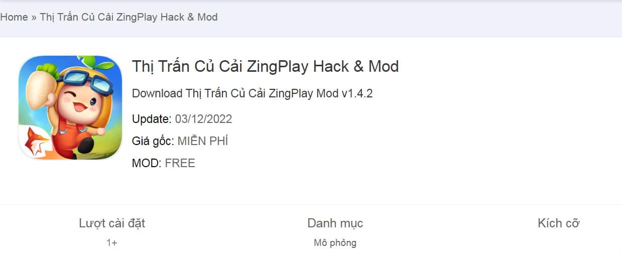 Thị Trấn Củ Cải ZingPlay Hack & Mod v1.4.2