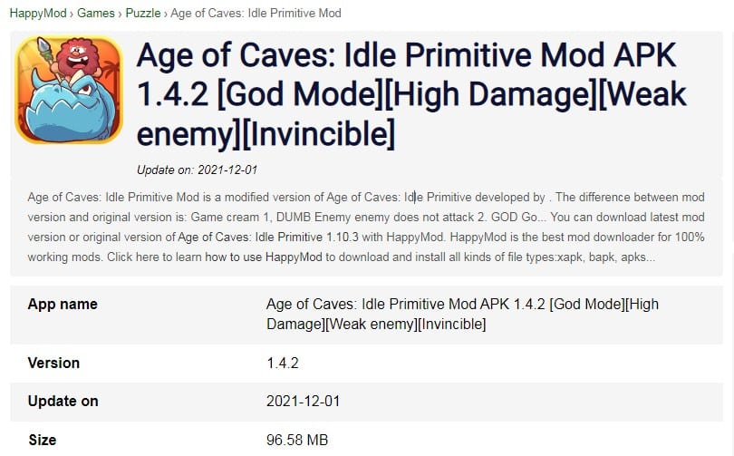 Age of Caves Idle Primitive Mod APK 1.4.2 (God Mode, High Damage)