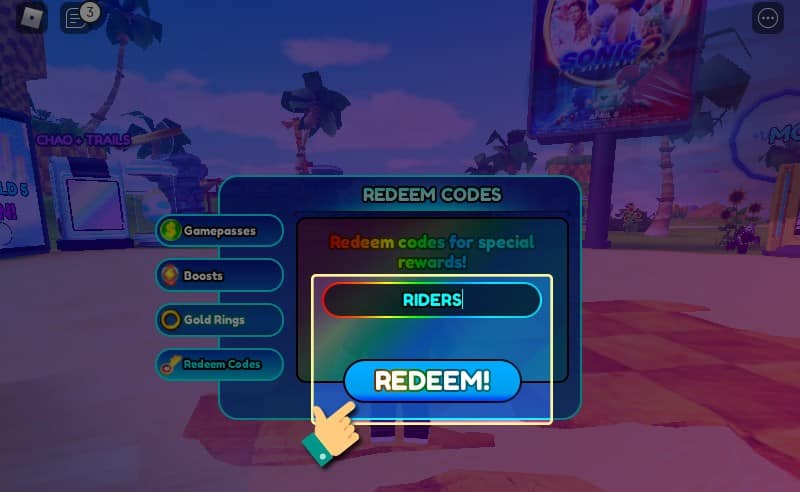 Cách nhập giftcode Sonic Speed Simulator Roblox - bước 4