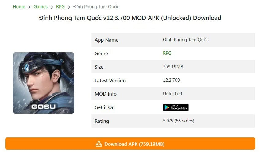 Đỉnh Phong Tam Quốc v12.3.700 MOD APK (Unlocked)