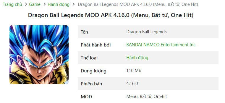 Dragon Ball Legends MOD APK 4.16.0 (Menu, Bất tử, One Hit)