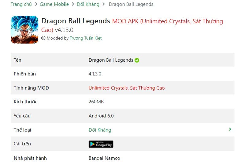Dragon Ball Legends MOD APK (Unlimited Crystals, Sát Thương Cao) v4.13.0