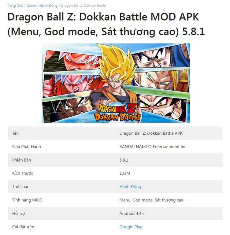 Dragon Ball Z Dokkan Battle MOD APK (Menu, God mode, Sát thương cao) 5.8.1
