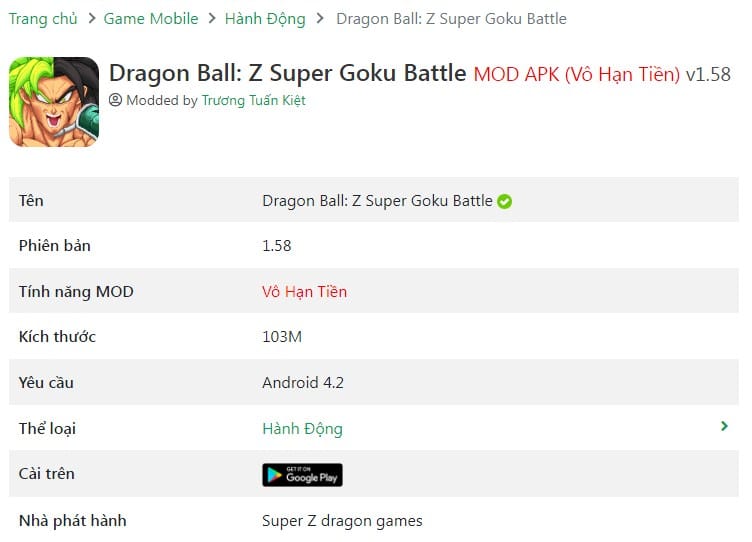 Dragon Ball Z Super Goku Battle MOD APK (Vô Hạn Tiền) v1.58