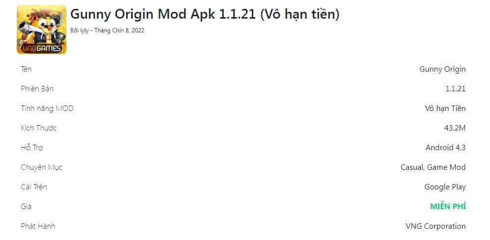 Gunny Origin Mod Apk 1.1.21 (Vô hạn tiền)