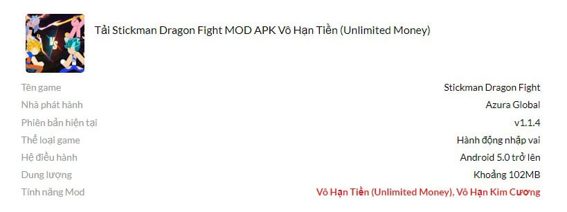 Stickman Dragon Fight MOD APK Vô Hạn Tiền (Unlimited Money) v1.1.4