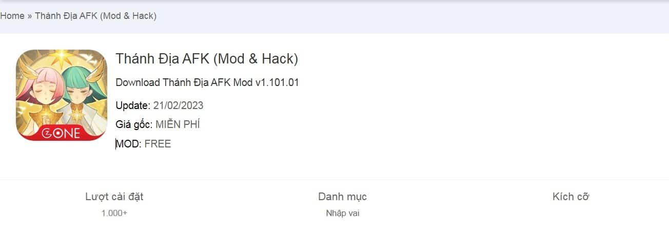 Thánh Địa AFK (Mod & Hack) v1.101.01