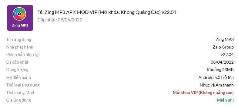 Zing MP3 APK MOD VIP (Mở khóa, Không Quảng Cáo) v22.04