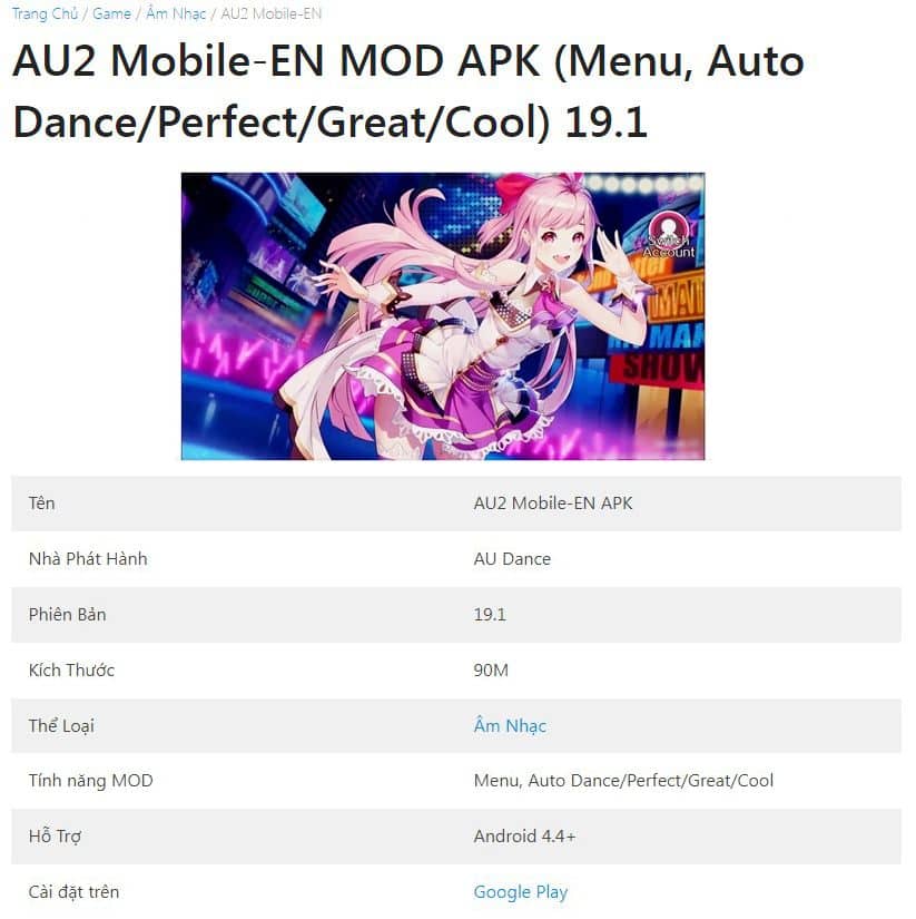 AU2 Mobile-EN MOD APK (Menu, Auto Dance, Perfect, Great, Cool) v19.1