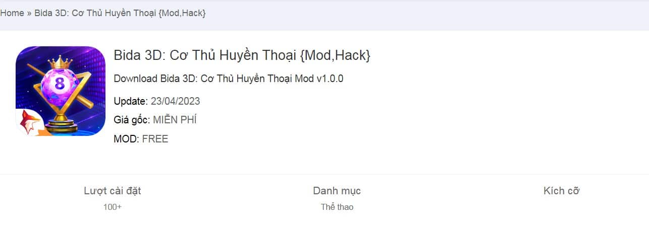 Hack Bida 3D Cơ Thủ Huyền Thoại Mod v1.0.0