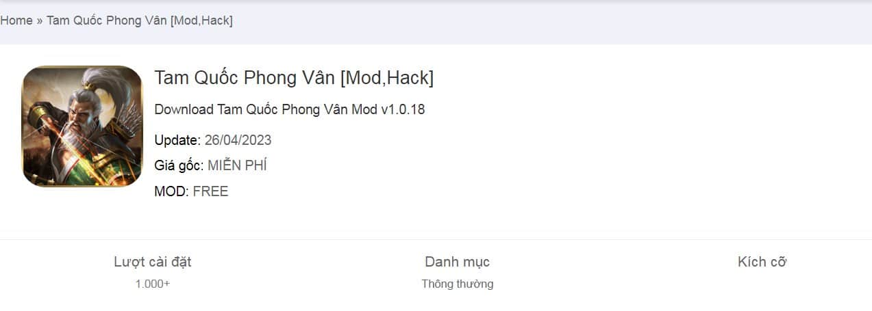 Hack Tam Quốc Phong Vân Mod v1.0.18