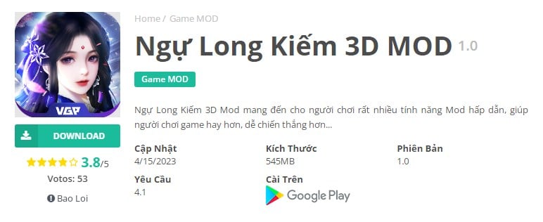 Ngự Long Kiếm 3D MOD v1.0