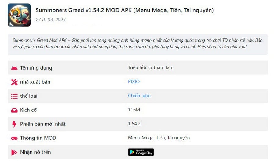 Summoners Greed MOD APK v1.54.2 (Menu Mega, Tiền, Tài nguyên)