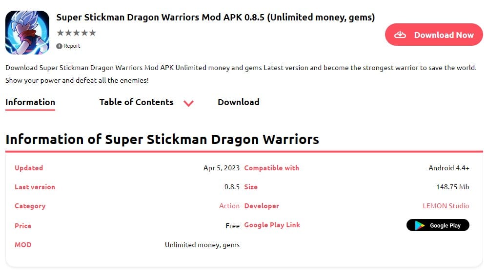 Super Stickman Dragon Warriors Mod APK v0.8.5