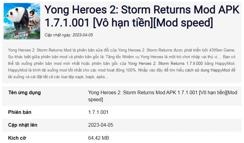 Yong Heroes 2 Storm Returns Mod APK v1.7.1.001