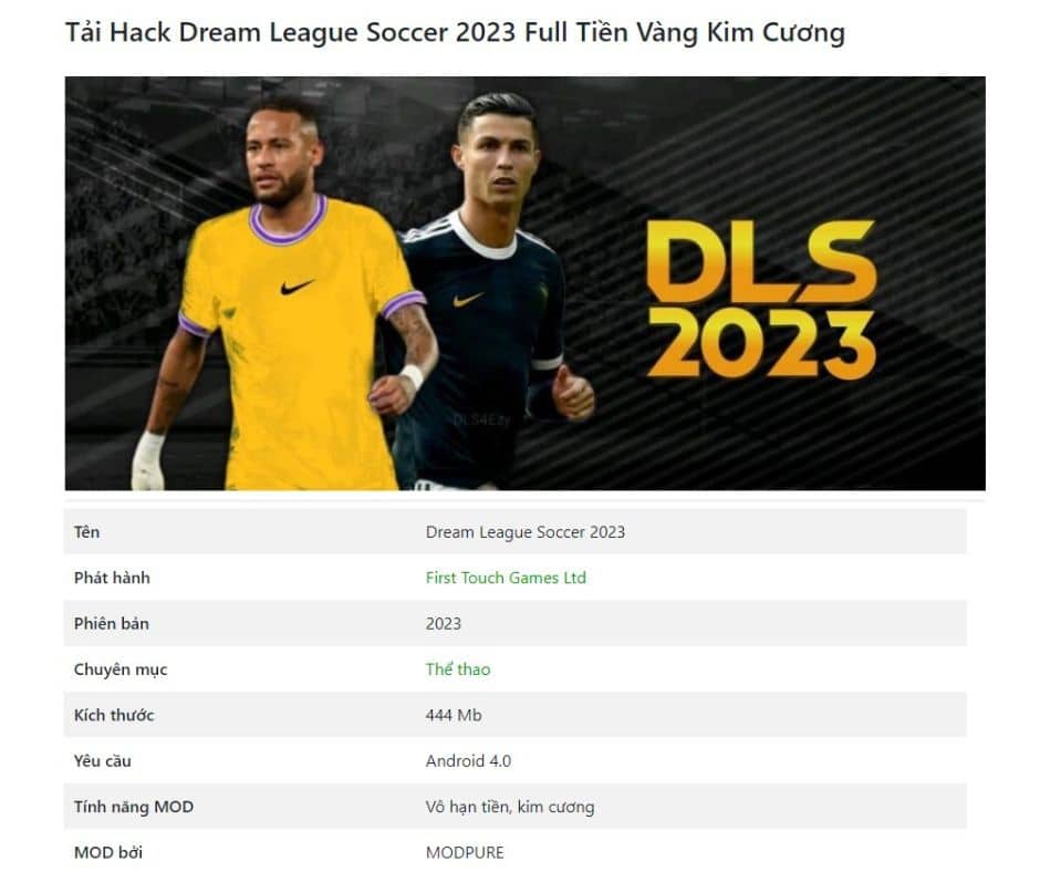 Hack Dream League Soccer 2023 Full Vàng Kim Cương