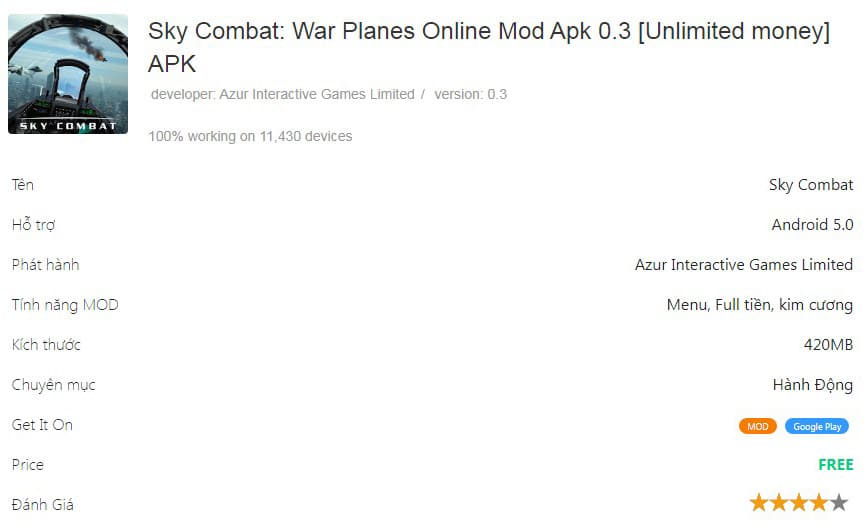 Hack Sky Combat Vô Hạn Tiền - Mod Apk v0.3