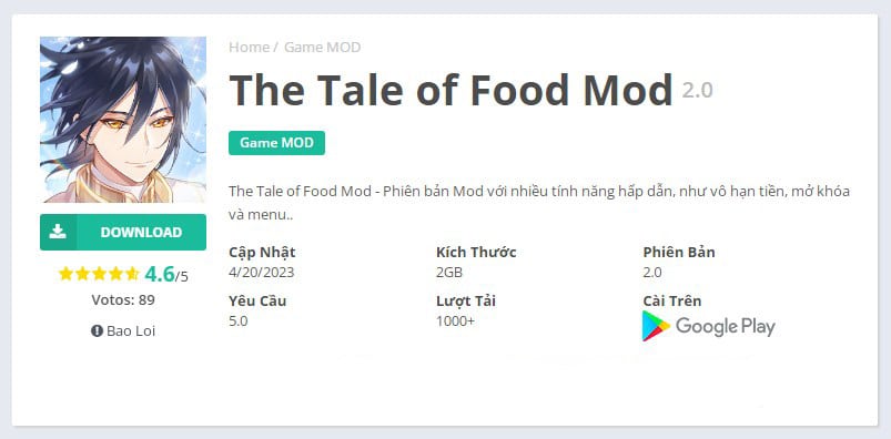 Hack The Tale of Food Mod v2.0