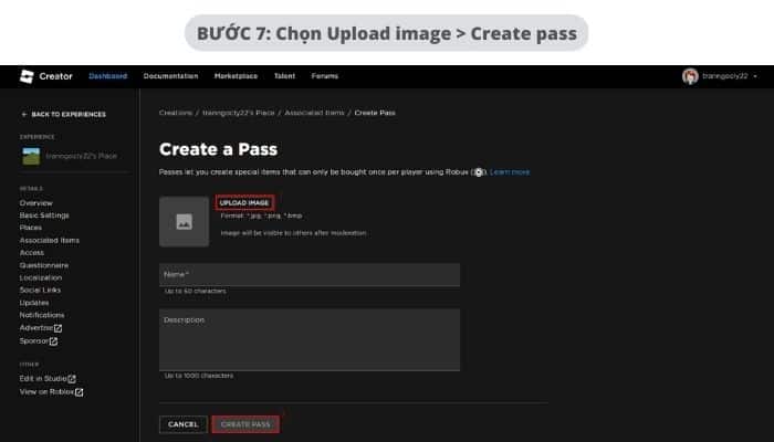 Nhấn vào mục Upload image và chọn Create pass