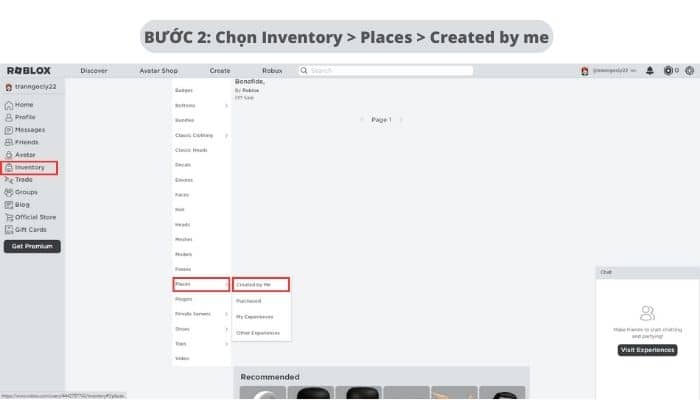 Nhấn vào tab Inventory, sau đó chọn mục Places rồi nhấn vào Created by me