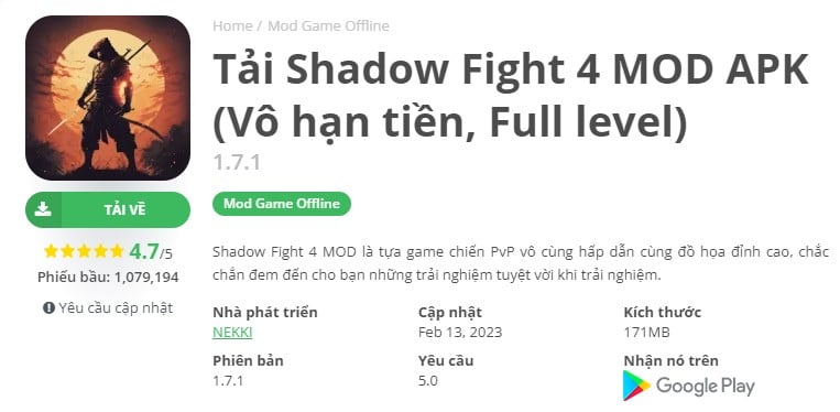Shadow Fight 4 Mod Vô Hạn Tiền Max Level