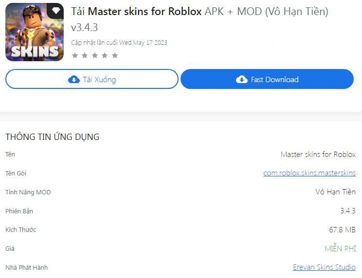 Master Skins For Roblox Mod APK v3.4.3