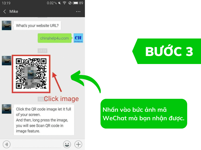 Nhấn vào hình ảnh mã QR WeChat cần quét