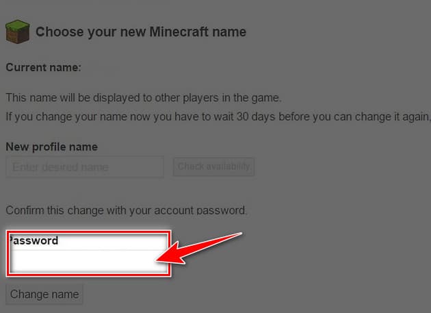 Nhập mật khẩu tài khoản Minecraft