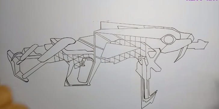 Tạo hình súng bằng bút đen với các chi tiết chính