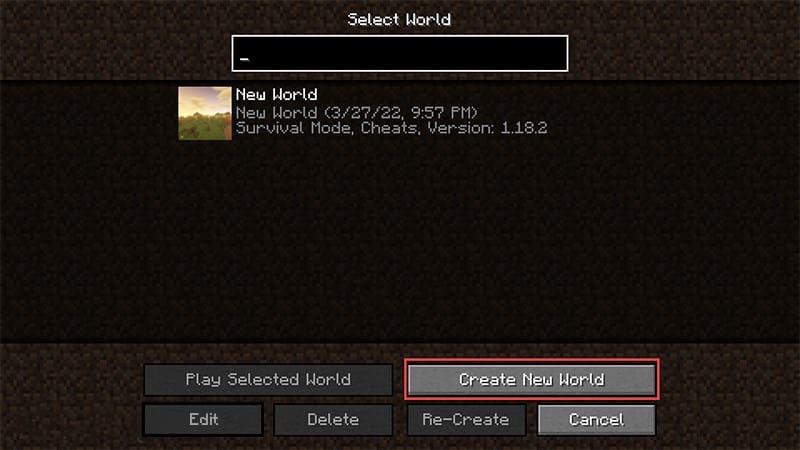 Chọn Single Player sau đó nhấn vào Create New World