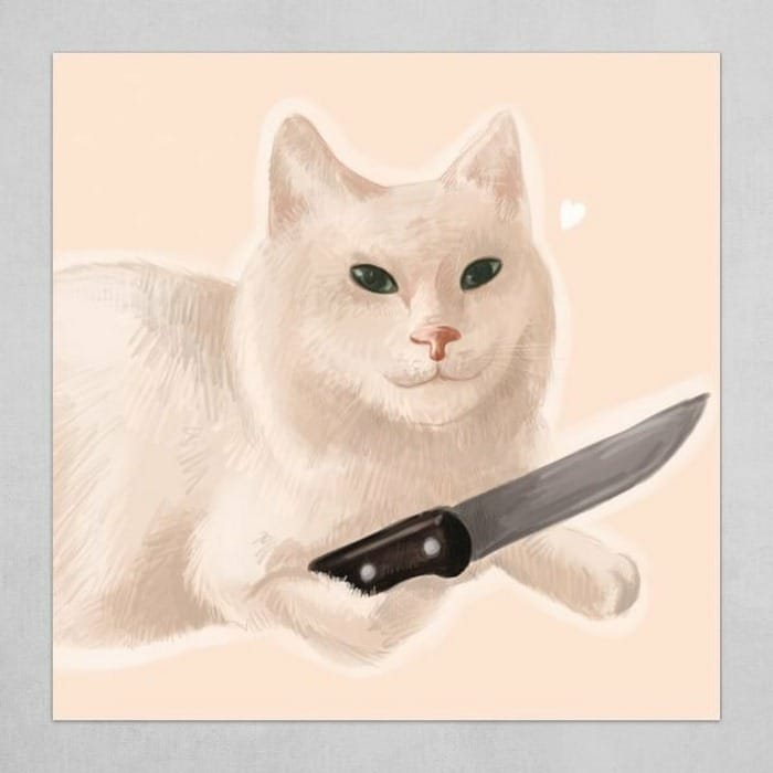 Hình ảnh con mèo cầm dao dễ thương
