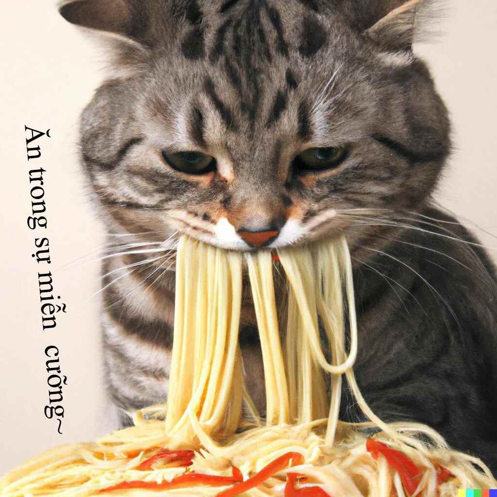 Hình ảnh mèo ăn mì chế vui