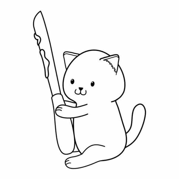 Hình ảnh mèo cầm dao đồ chơi trắng đen