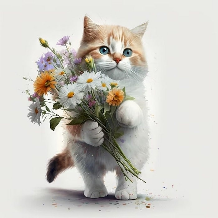 Hình ảnh mèo tặng hoa đáng yêu cute không lối thoát