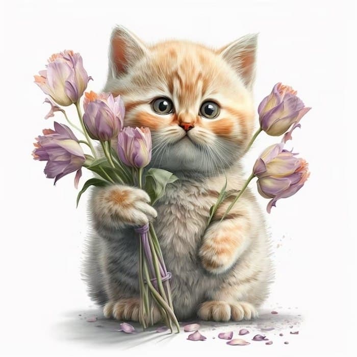 Hình ảnh mèo tặng hoa đáng yêu cute lạc lối